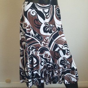 White Brown and Black Patterned Midi Skirt